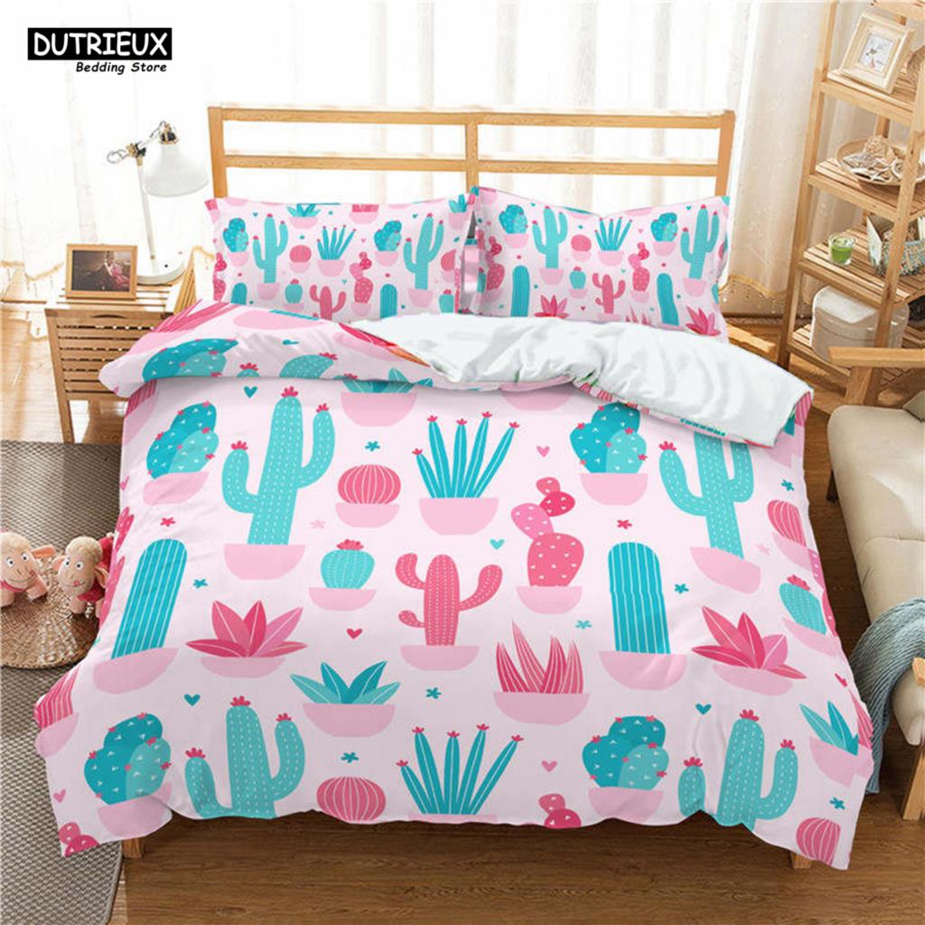 Cactus Print Polyester Bedding Sets Child Kids Covers Boys Bed Linen Set For Teens King Size Bedding Set