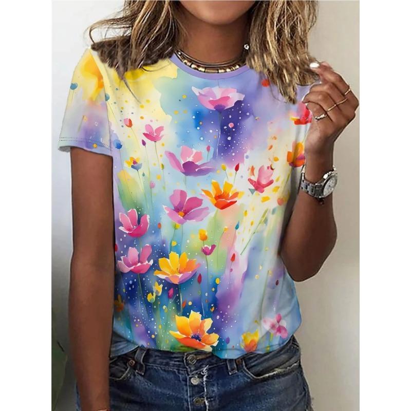 Summer Round Neck 3D Cat Print Top Fashionable Casual Short Sleeved Women's T-shirts