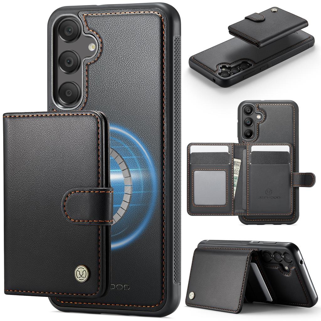 For Samsung Galaxy A55 5G Case JEEHOOD J09 RFID Blocking Card Holder Leather Back Phone Cover Magnetic Case