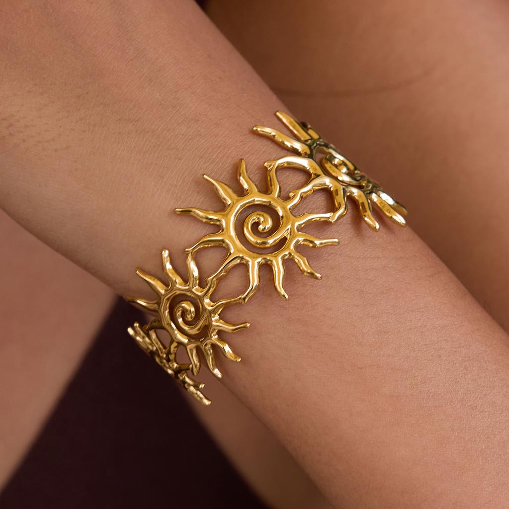 Yori Stainless Steel Hammered Spiral Sun Cuff Bracelet Bangle Rust Proof Office Ladies Chic Jewelry New 2025 Gift