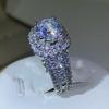 Luxury Women 925 Silver Hip Hop Square Double Inlay AAAA+ Zircon Jewelry Bridal Engagement Wedding Ring Cocktail Fine Jewe