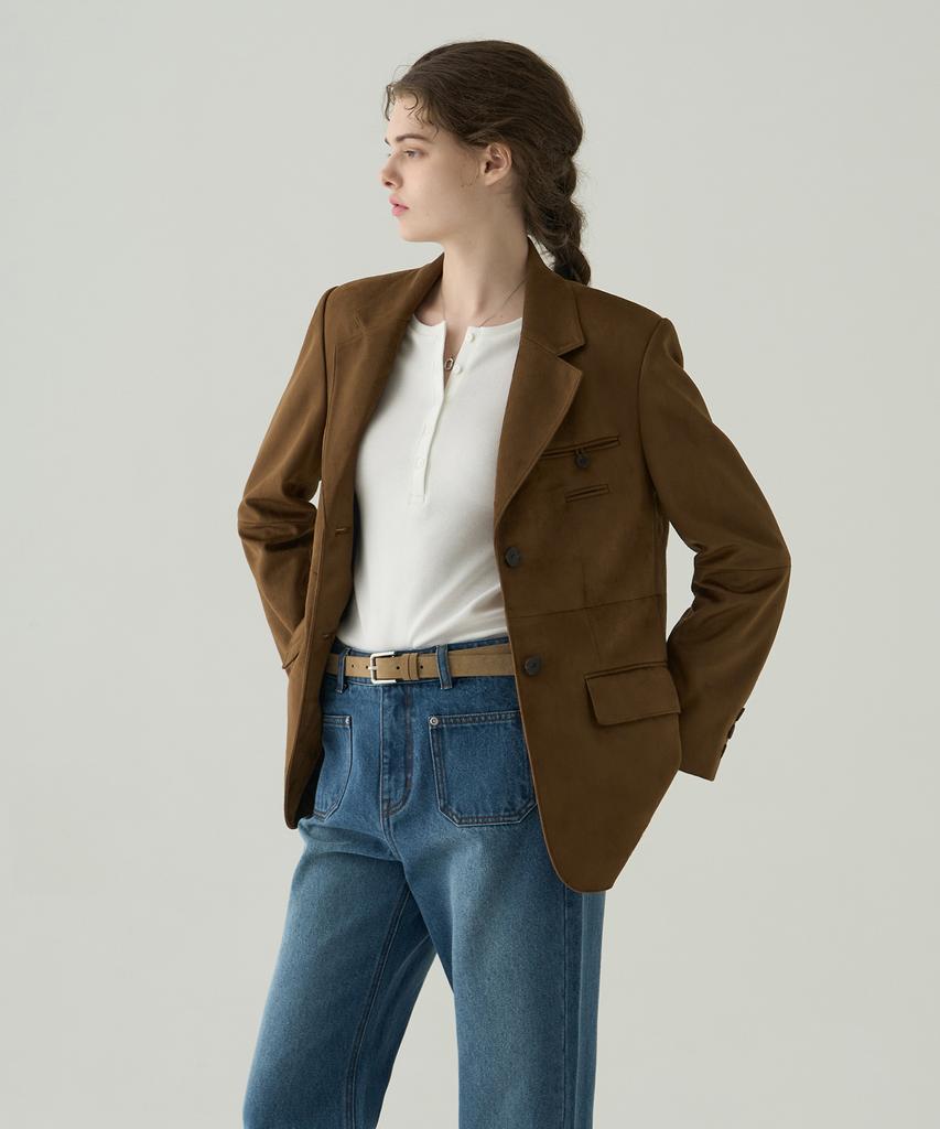 DRAWFIT WOMEN Double-Welt Suede Single Blazer [Ash Cream]