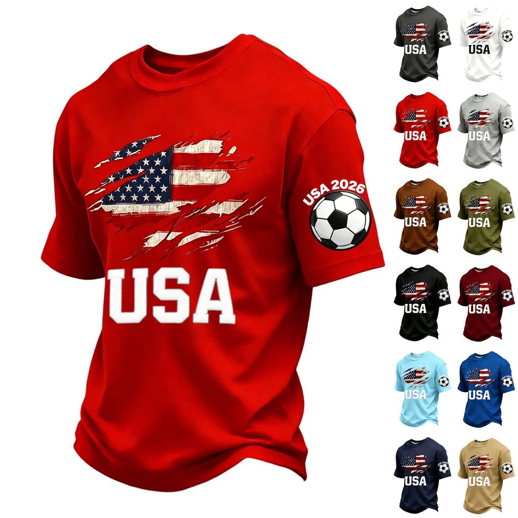 Men's Patriotic Independence Day Printed T-Shirt Short Sleeve Casual Neck Top with USA Lettering
