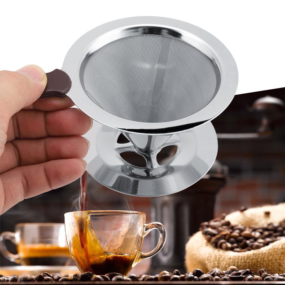 Stainless Steel Coffee Filter Reusable Double Layer Brew Dripper with Cup Stand