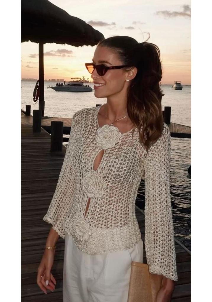 2025 Women's Knit Textured Flower Bikini Cover-up
