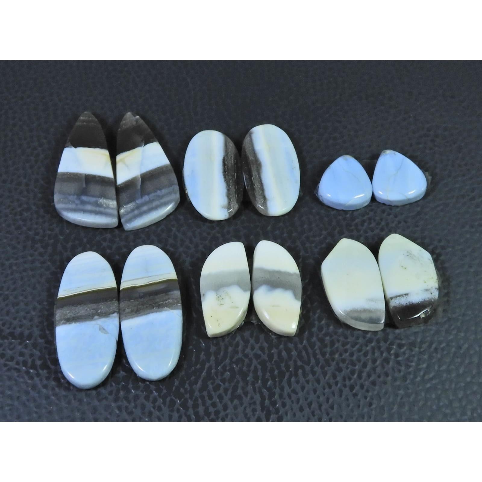 Natural Blue Opal Matched Pair Mix Cabochon Loose Gemstone 6 Pair Lot C-1853