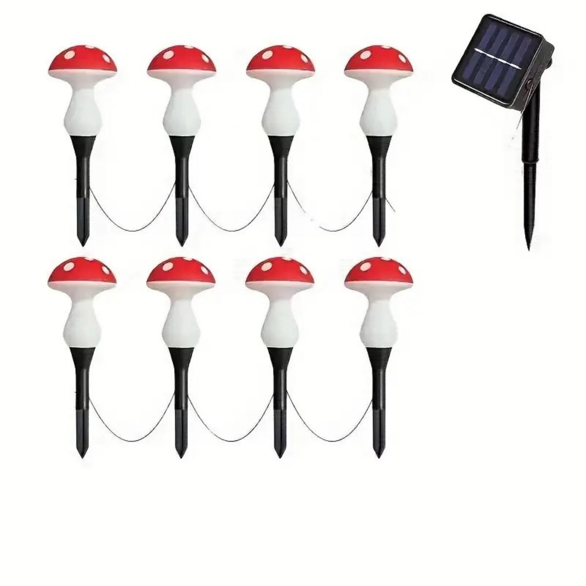 Solar Outdoor Lights, Cute Garden Mushroom Outdoor Decorative Pile String Lights, Solar Waterproof Outdoor Lights 8LED