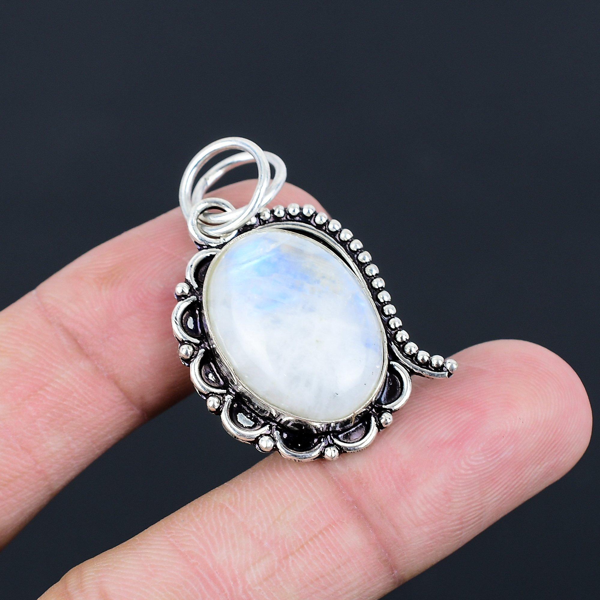 Rainbow Moonstone Gemstone 925 Sterling Silver Bezel Ethnic Wife Pendant Jewelry