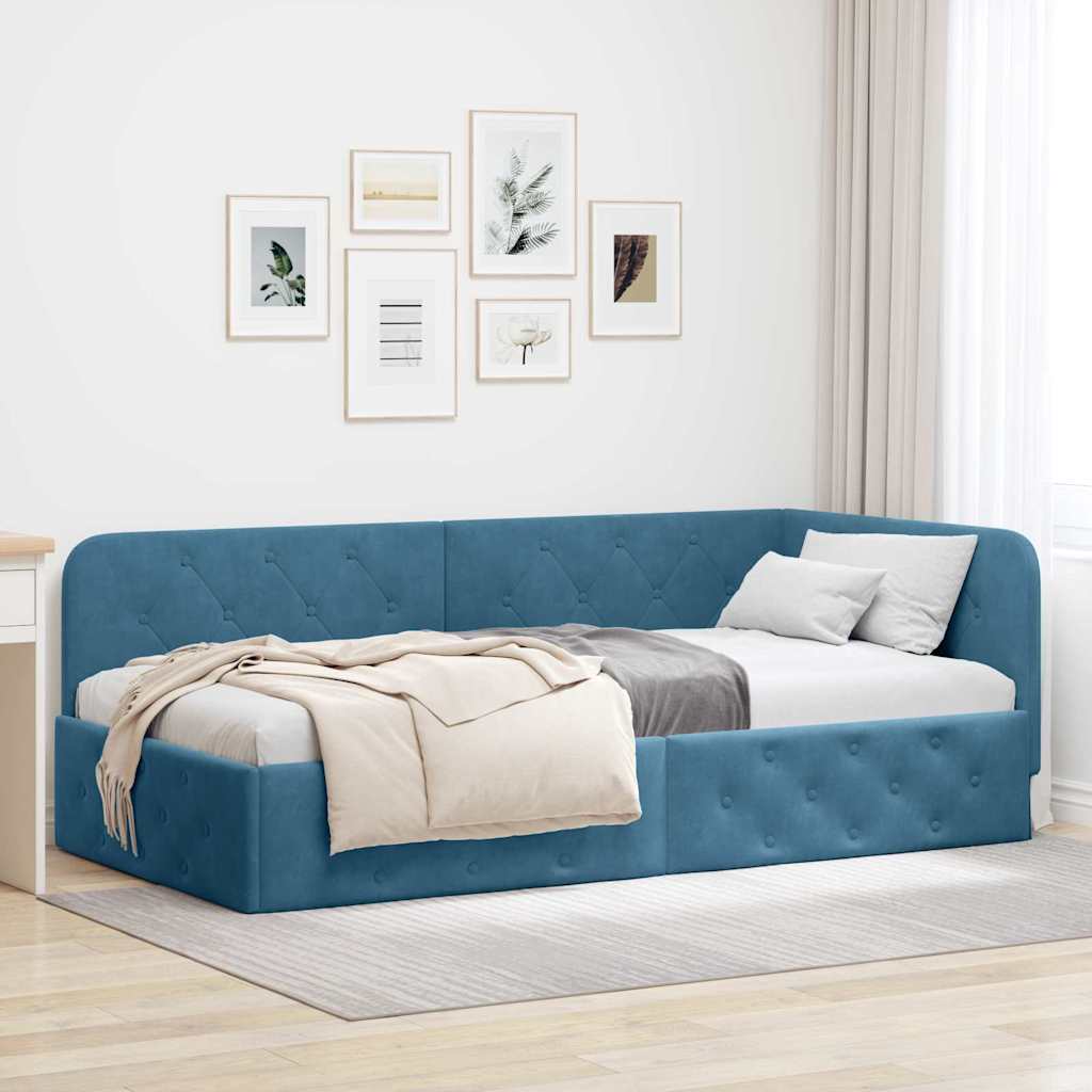 Corner Bed Frame Blue 100 X 200 Cm Velvet