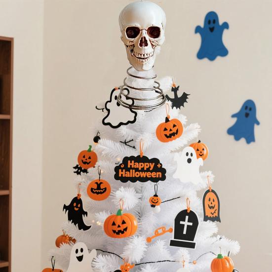 Halloween Skull Tree Topper Spooky Plastic Skeleton Christmas Tree Ornaments for Halloween Xmas Home Party Decor