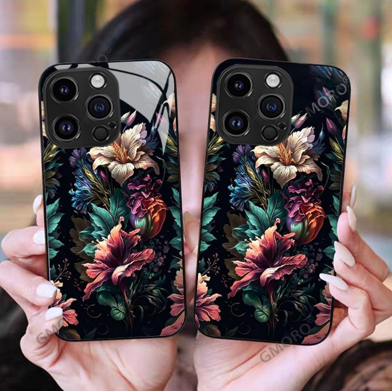 Mode Retro Dopamin Ölmalerei Blume Handyhülle Apple 13pm Glas Hülle iPhone17 Hartschalen Hülle Schutzhülle