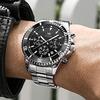 OLEVS Mens Watch Black Waterproof Quartz Analog Wristwatch Chronograph Silver Stainless Steel Metal Band Dial Large