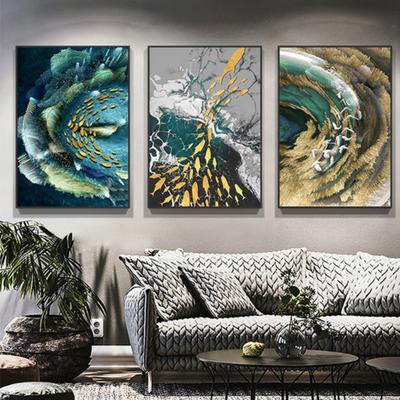 Gold Feather Canvas Painting Large Blue Poster Green Printing Luxury Wall Art Painting Living Room