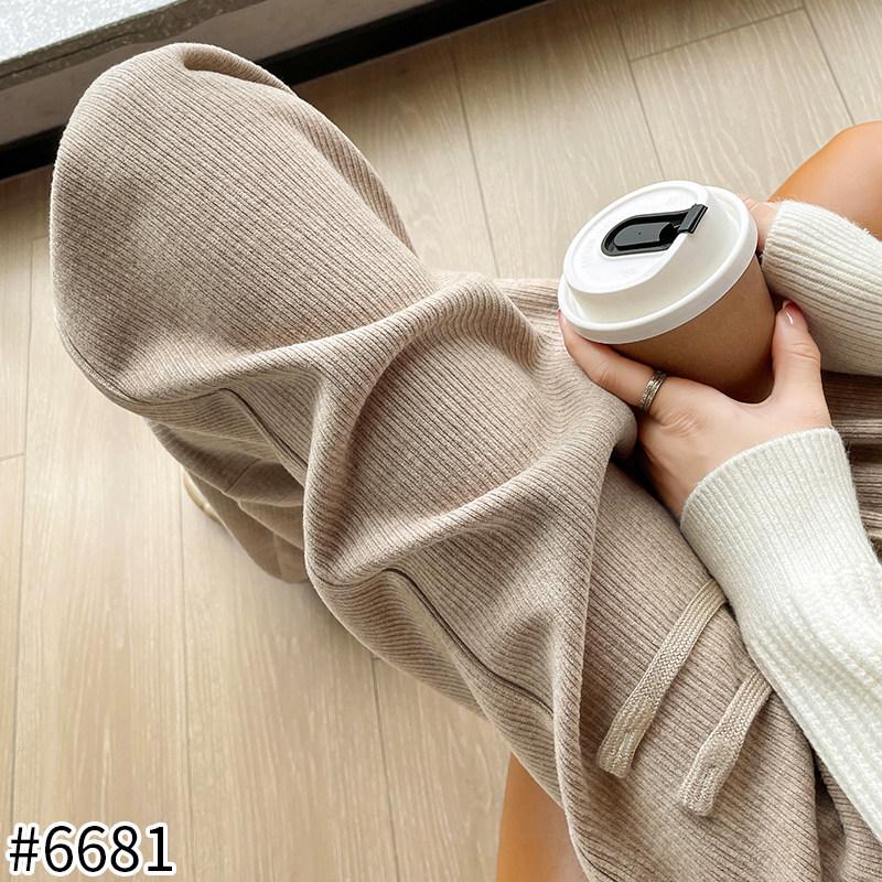 

Off-white Chenille Slim-Fit Faux Cashmere Wide-Leg Pants for Petite Women, Autumn/Winter, Fleece-Lined Straight Knit Glutinous Rice Pants L /28