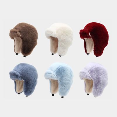 Solid Faux Rabbit Fur Earflap Hat for Men and Women, Thick Warm Winter Aviator Pilot Hat, Outdoor Anti Cold Plus Lining Snow Hat