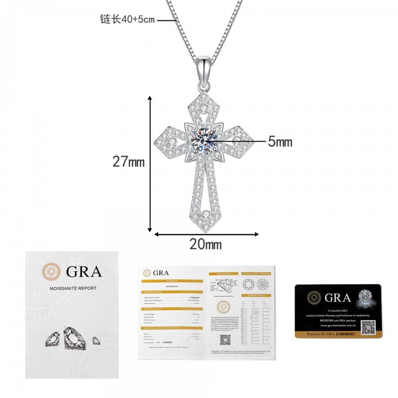 Moissanite Cross Pendant Necklace Women Trendy Light Luxury Hip Hop Style Jewelry