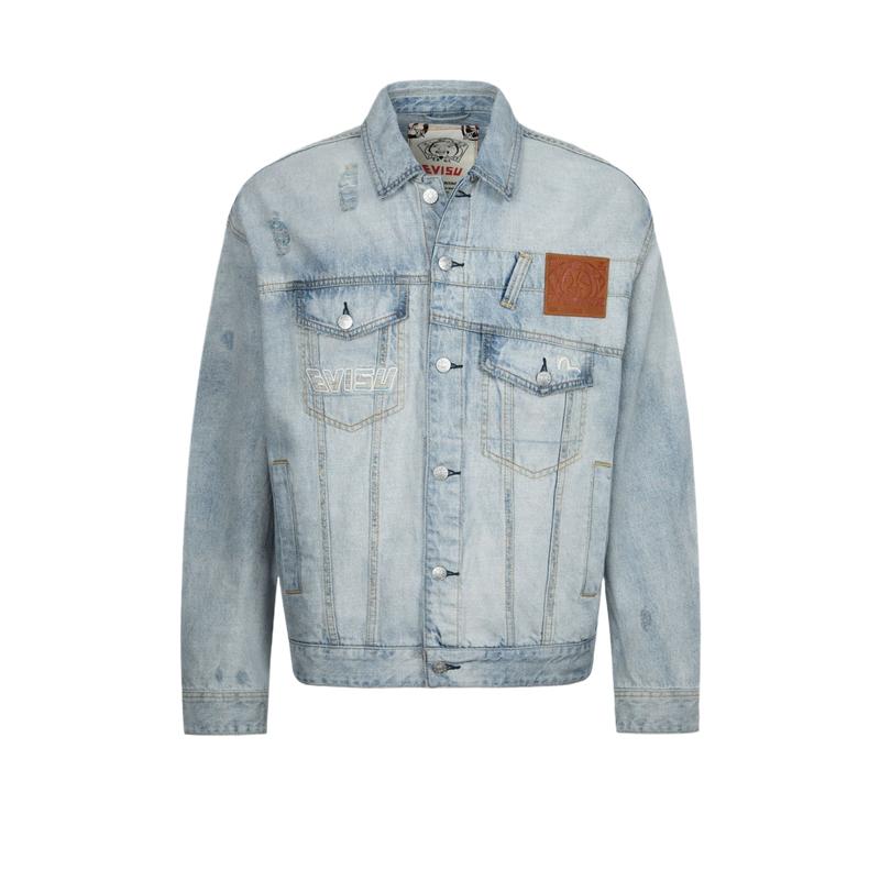 Evisu SS24 Stile Decostruito Gabbiano Colorato Giacca Larga in Denim Giacca da Uomo Denim-Blu 2ESHTM4DJ1007LFDN
