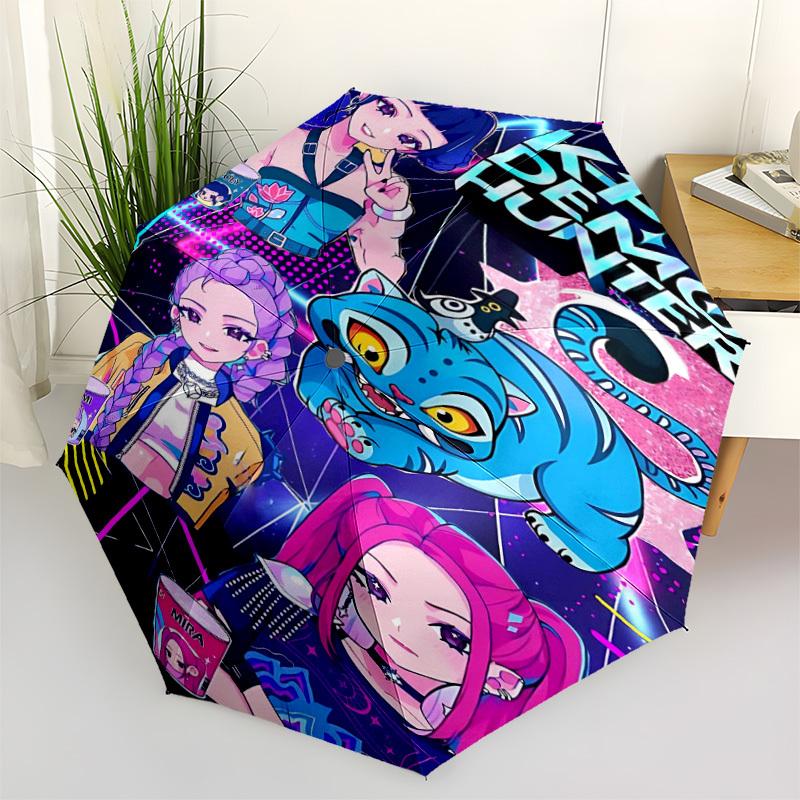 1PC KPop Hunters Automatic Open/Close, 8-Rib Durable Frame Compact Travel Umbrella for Men & Women S1222023