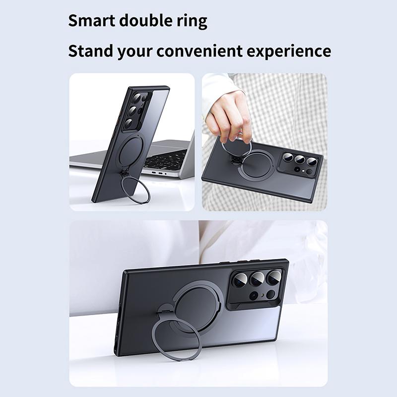 For Samsung Galaxy S23 Ultra Phone Case Dual Magnet Rings TPU+PC Phone Back Cover Compatible with MagSafe