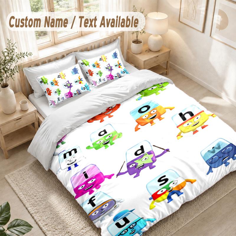 Alphablocks Bettwäsche-Set, 1 Bettbezug & 2 Kissenbezüge Weich Bequem Schlafzimmer Heimtextil Dekoration