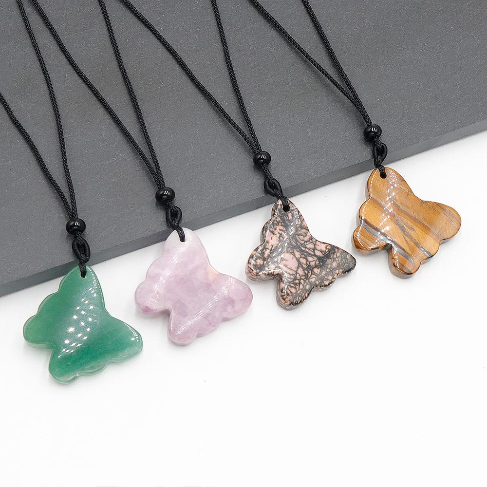 Amethyst, Rose Quartz, and Green Aventurine Butterfly Carved Pendant Accessories