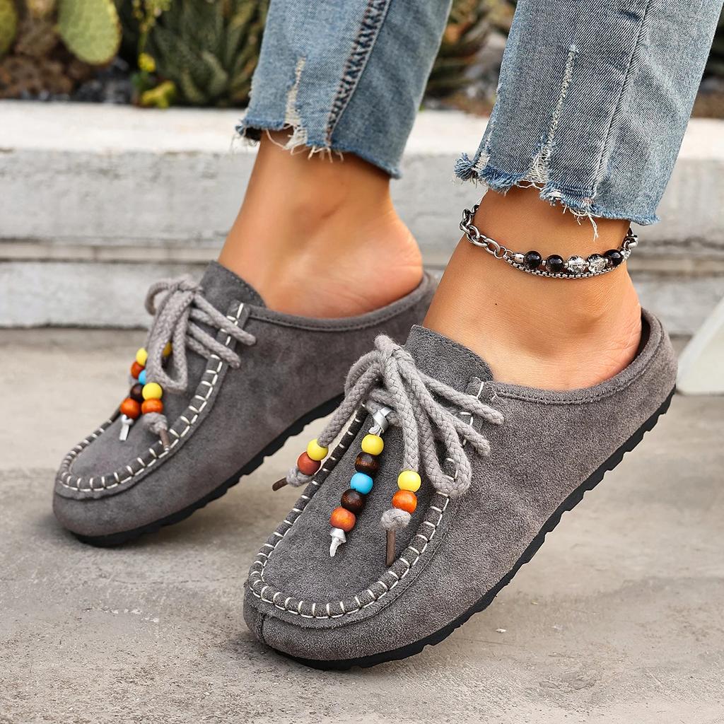 Womens Shoes Fashion Baotou Half Slippers Retro Suede Casual Slippers Non Slip Flat Slipper Autumn Winter Women Mueller Slippers