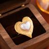 Heart-shaped Titanium Steel Pearl Open Ring with Vacuum Electroplating Finish