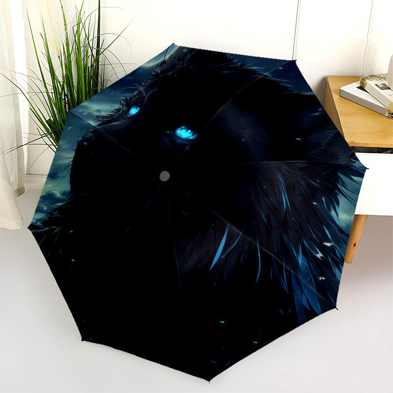 Wolf  Pattern, Automatic Folding Umbrella, Portable and Foldable Design, 8 Ribs, a Christmas or Birthday Gift.