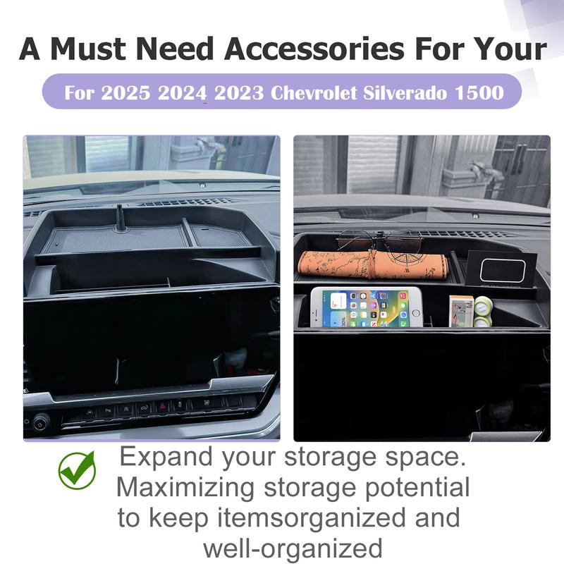 Center Console Dashboard Tray Organizer for  For 2025 2024  Chevrolet Silverado 1500 & GMC Sierra 1500 Behind Screen Car Box