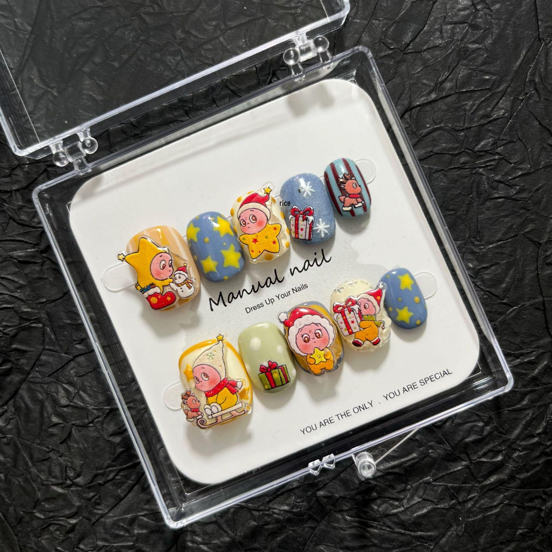 Star Person Handmade Cute Cartoon Girl Nail Art Stickers, Removable, Short, Round (A657) Large