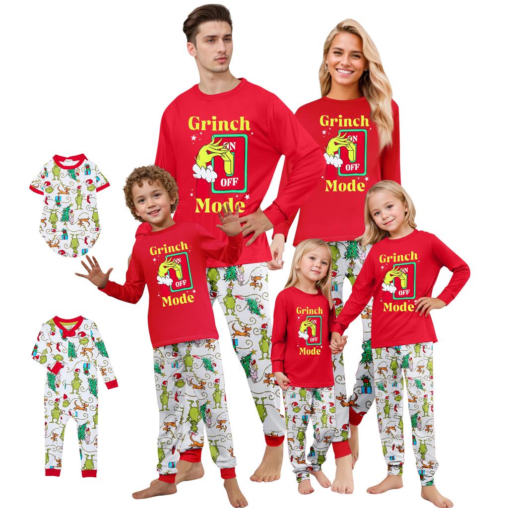 Christmas Print Cute Family Set Pajamas, Home Clothes, Family Set Long Sleeve Top Pants Set