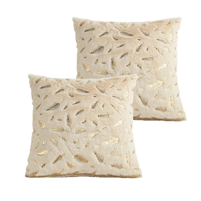 2pcs Fur Throw Pillow Cover Solid Color Bronzing Feather Plush Cushion Cover Pillowcase   for Car/Sofa/Bed/Home Decorative 4545