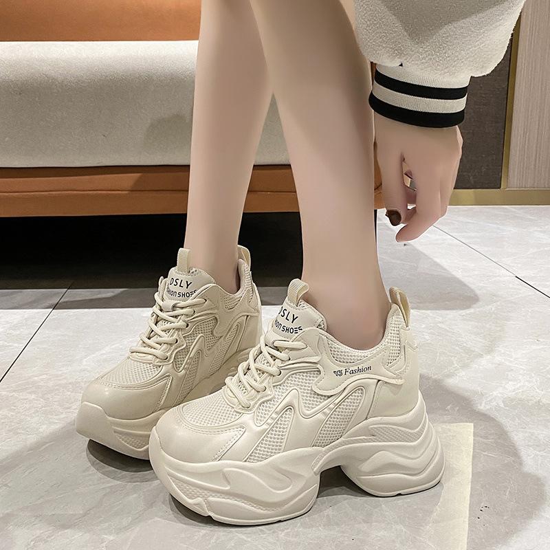 Heightening Sneakers For Women Spring And Summer New Thick-Soled Shoes Women Fashionable And Versatile Breathable Casual Shoes