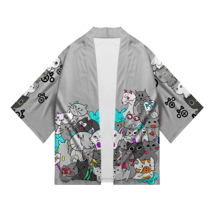 New Women's Cute Kitten Digital Print Summer Seven Sleeve Kimono Cardigan Japanese Kimono
