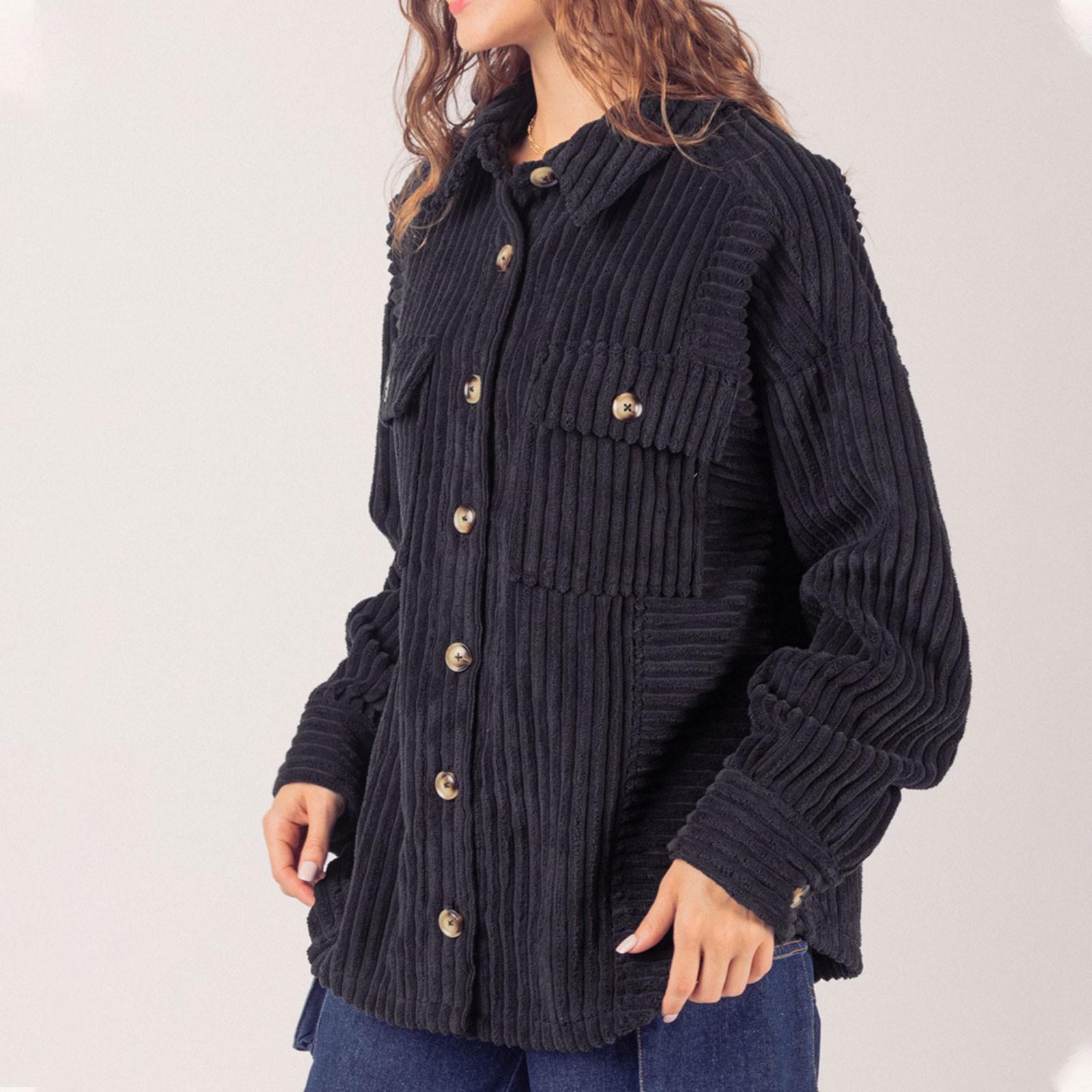 Женская осенне-зимняя однотонная модная полосатая рубашка с большим карманом S зелёный — фото 7