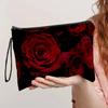 Red Rose Double-Sides Print Women Cosmetic Pouch Toiletry Makeup Storage Handbag Portable Outdoor Ladies Make Up Zipper Bag