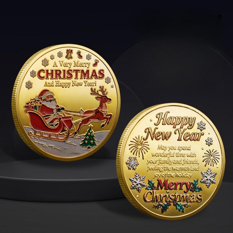 Vánoční pamětní mince, mince Santa Clause, zlatá mince Sněžný dům losa, sváteční pamětní, mince s novoročním požehnáním, dětský vánoční dárek