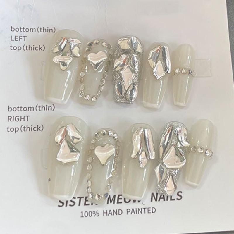 

Diamond Artificial Nail French Gorgeous Mid Length Style Manicure Nails Wearable S