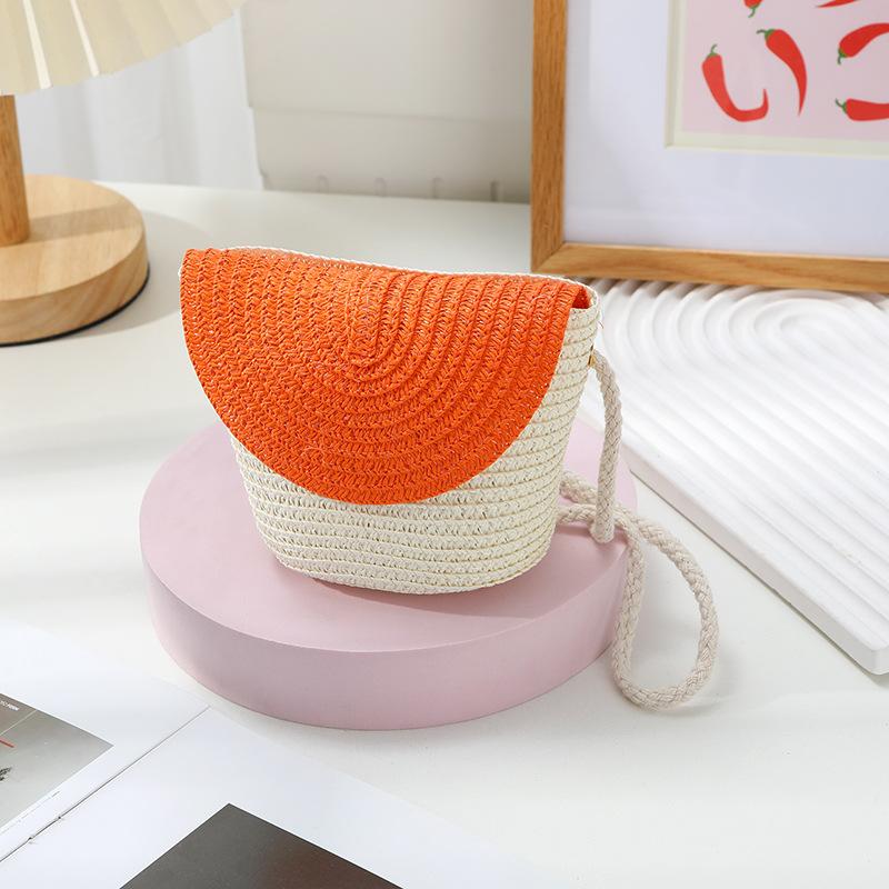 Cute Grass Woven Children's Handbag Handmade Rattan Little Girl Crossbody Fashi Cute Wallet Summer Beach Shoulder Bags