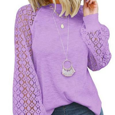 2025 Women's Lace-Trimmed Round Neck Long-Sleeve Loose Top