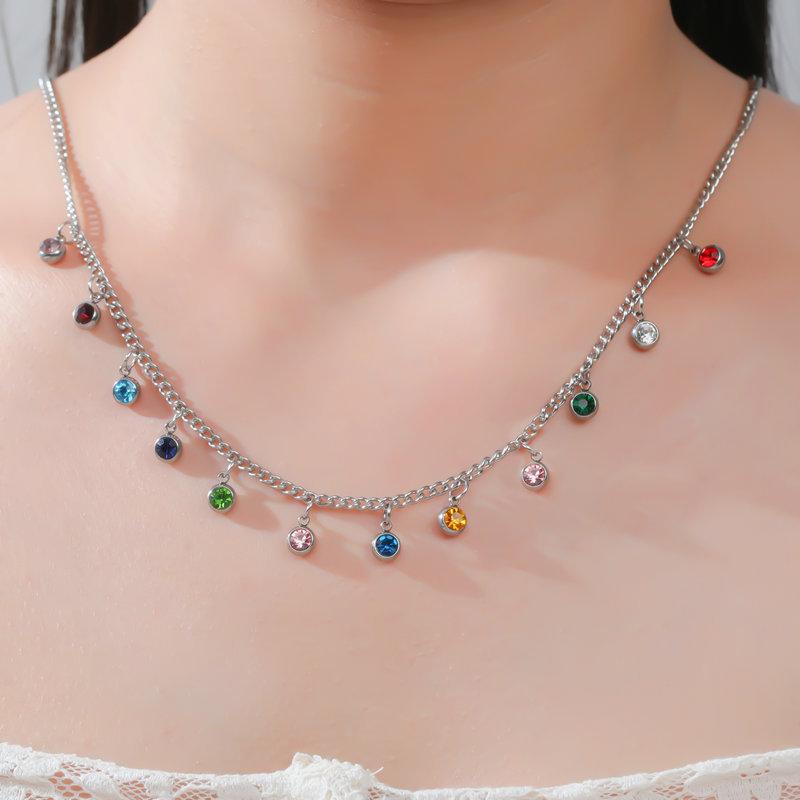 12 Stone Colorful Diamond Dopamine Clavicle Chain Niche Design Versatile Fashionable Colored Necklace For Women Gift