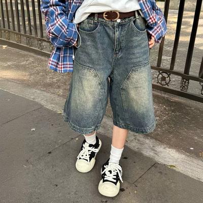 Üniseks Y2K Vintage Yıkanmış Kot Kadın Sokak Giyim Bol Yüksek Bel Geniş Paça Capri Pantolon Kadın Yazlık Günlük Denim Şort