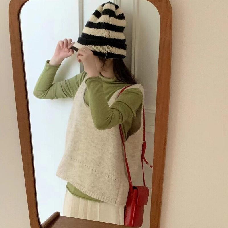 WTEMPO Square Collar Knitted Vests Women's Autumn Winter Solid Color Casual Sweaters Kntwear Elegant Sleeveless Pullovers