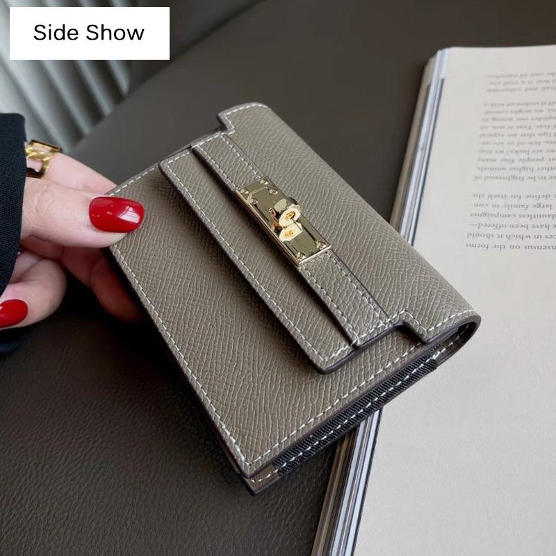 Nové pouzdro na karty z pravé kůže s texturou pro obchodní ID Kreditní karty Hovězí kůže Pouzdro na řidičský průkaz Otočte zámek Card Bag Taška na mince Peněženka