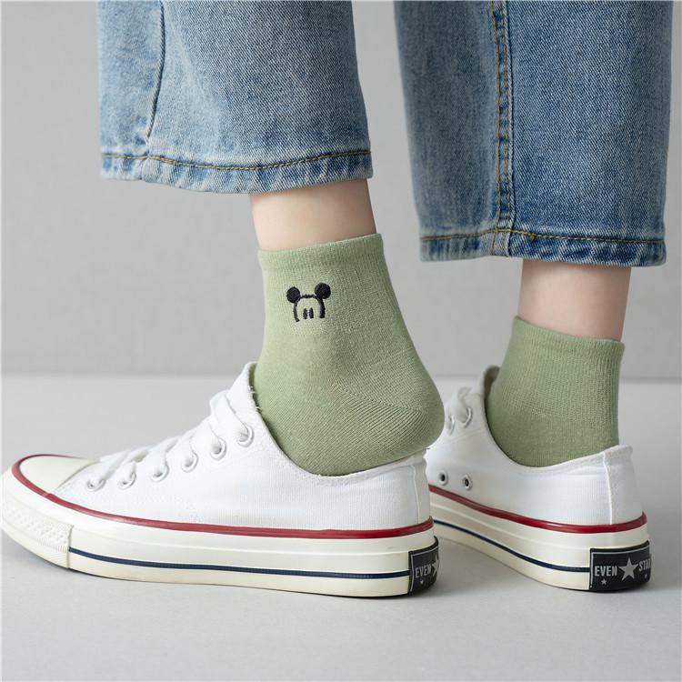 Trendy Mid-Calf Cotton Socks with Cartoon Embroidery for Girls - Cozy Autumn Winter Wear