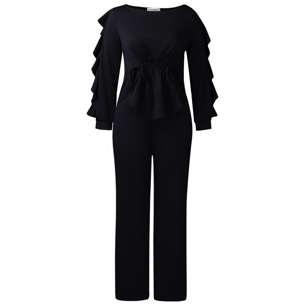 Zweiteiliges Set aus modischem, schmal geschnittenem Oberteil mit Kordelzug und lässiger Hose für Damen