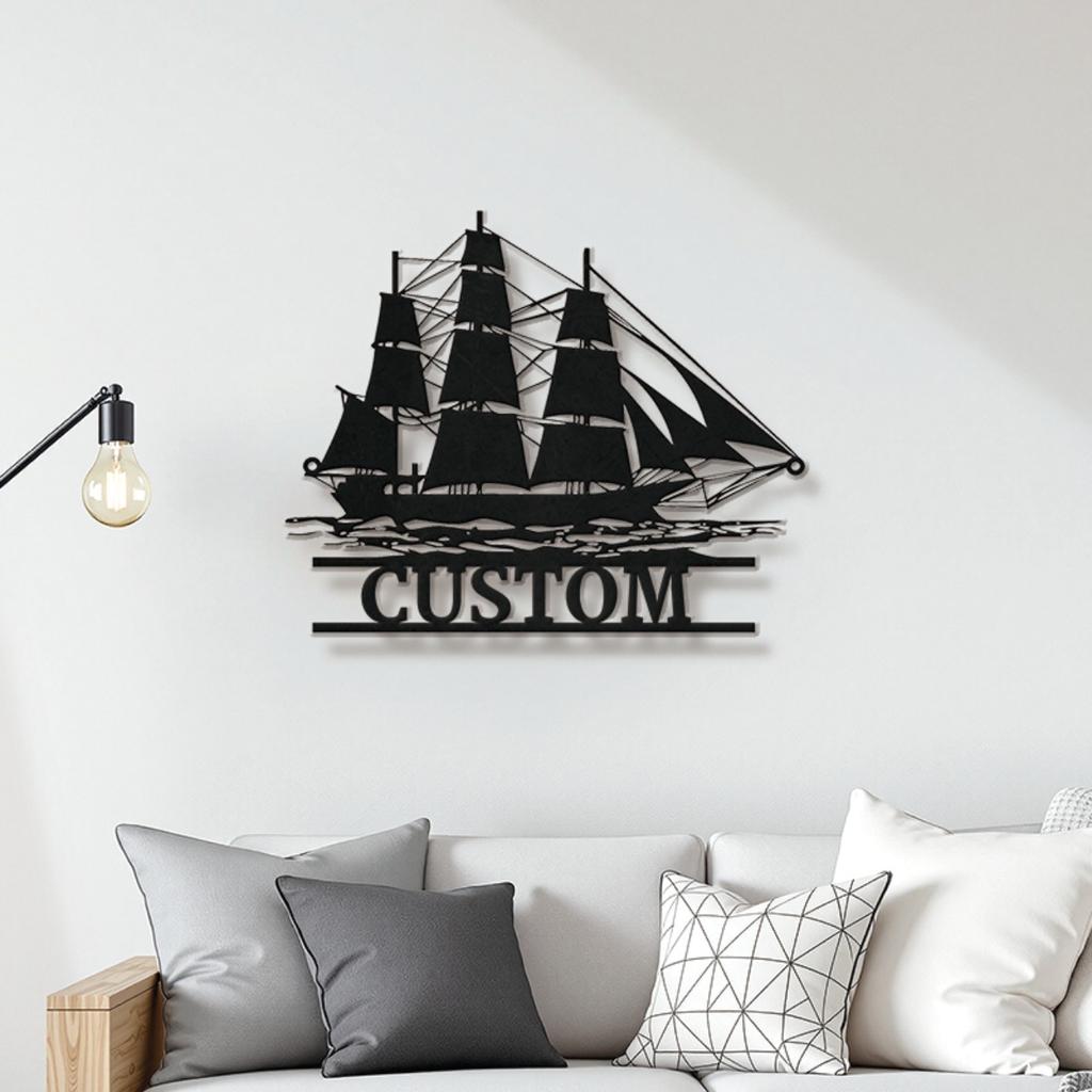 Custom Nautical Ship Silhouette Metal Sign Personalized Wall Art Home Office Coastal Vintage Durable Decor