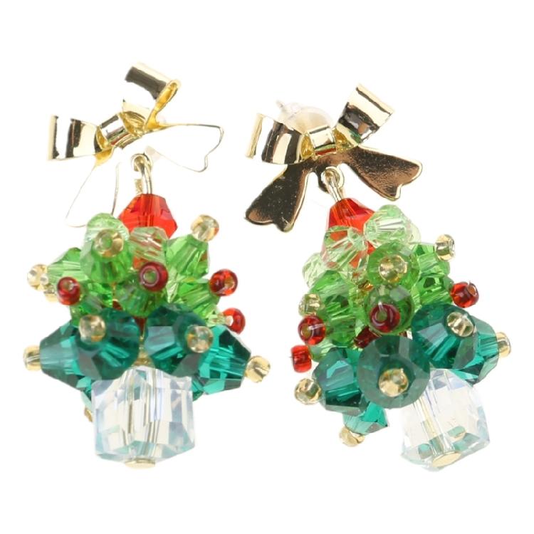 Dazzling Crystal Christmas Tree Earrings Shimmering Festival Ear Studs Jewelry