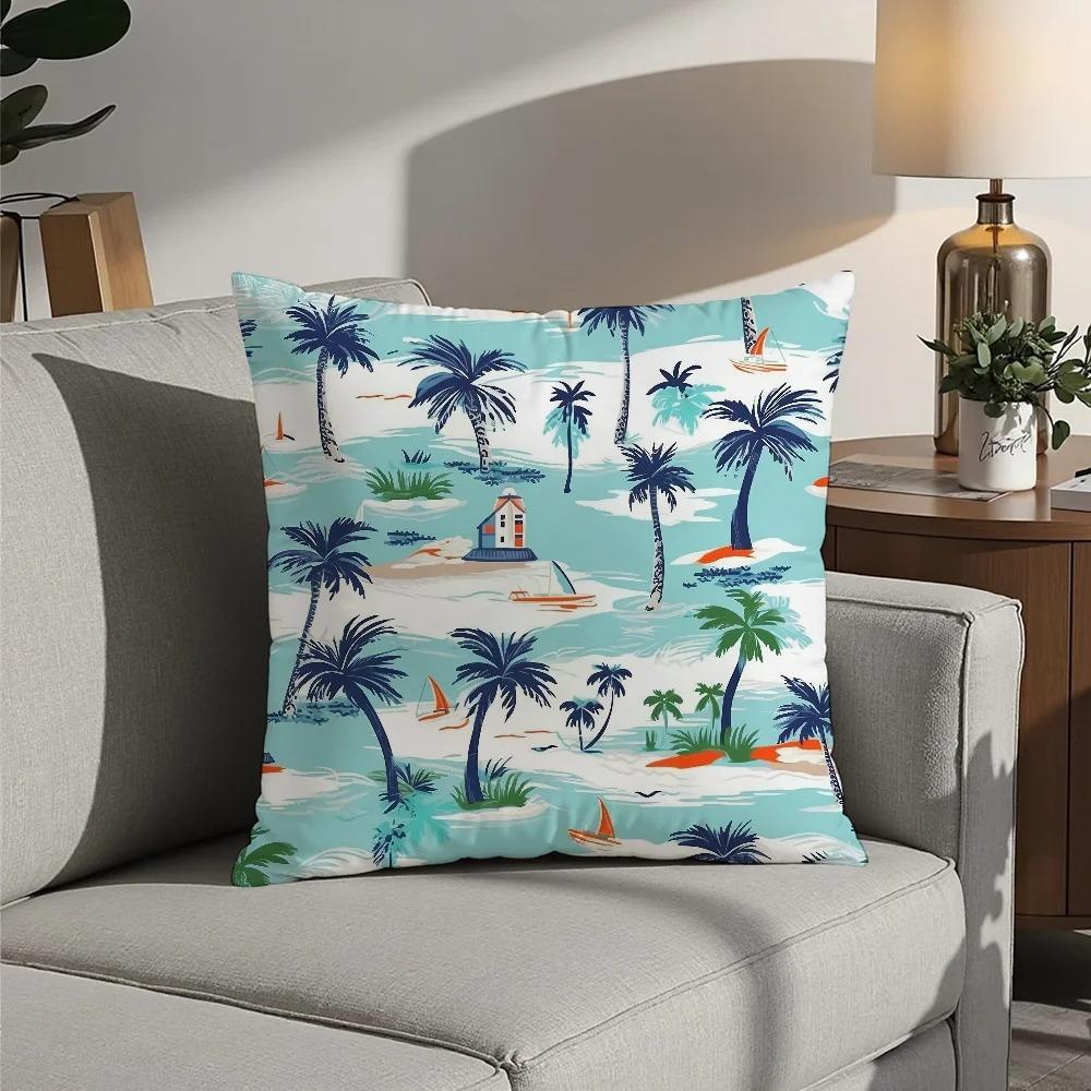 Single Side Printed Cushion Cover Palm Tree Flower Pillowcase Home Gift
