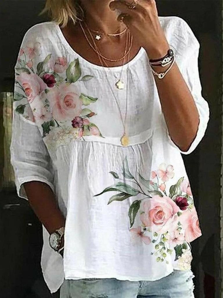 Camicia estiva alla moda da donna taglie forti, casual, a maniche corte, stampata